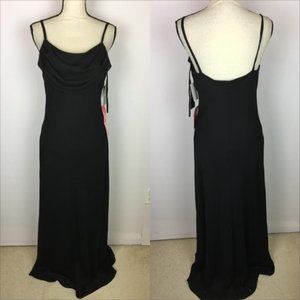 New! Karina Nites Formal Maxi Dress Sz 10 Womans Black Cowl Neck Spaghetti